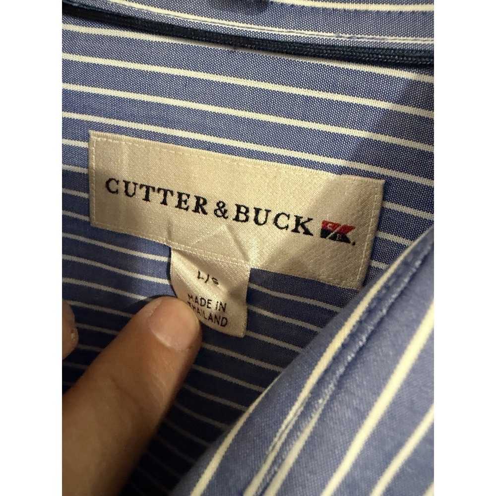 cutter & buck mens shirt button down blue white dress LARGE EUC A14 - Picture 4 of 5